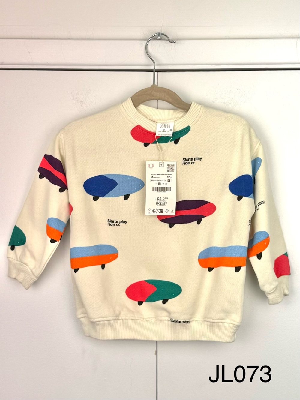 Zara Kids Skate Play Ride Skateboard Sweatshirt 2Y 92cm NWT